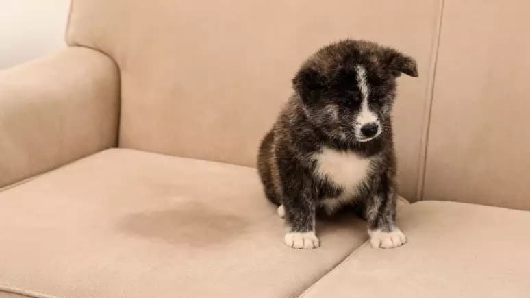 Pet em sofá claro — proteção contra acidentes